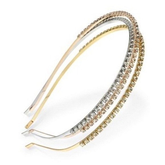 MMG-INC-EDI Jewelry - 3 Tone Bands Headband with Cubic Zar stones. New w/o box. Free Ship. Please Read